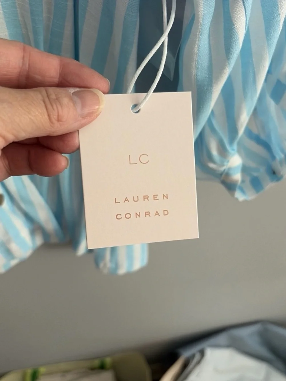 LC Lauren Conrad Blue & White Striped Peasant Blouse